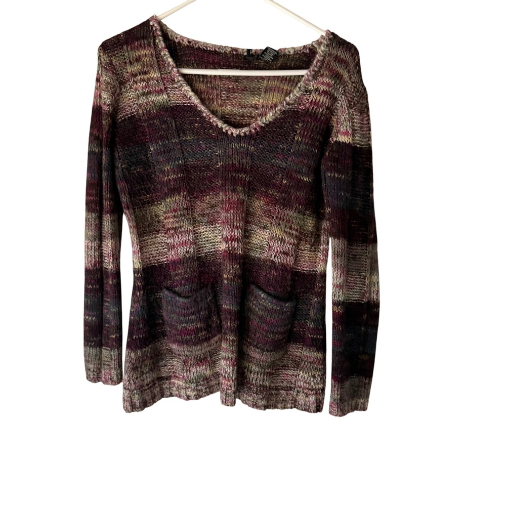 Ultra Flirt Y2k Striped Knit Sweater Tunic Top With Pockets Multicolor L Fall
